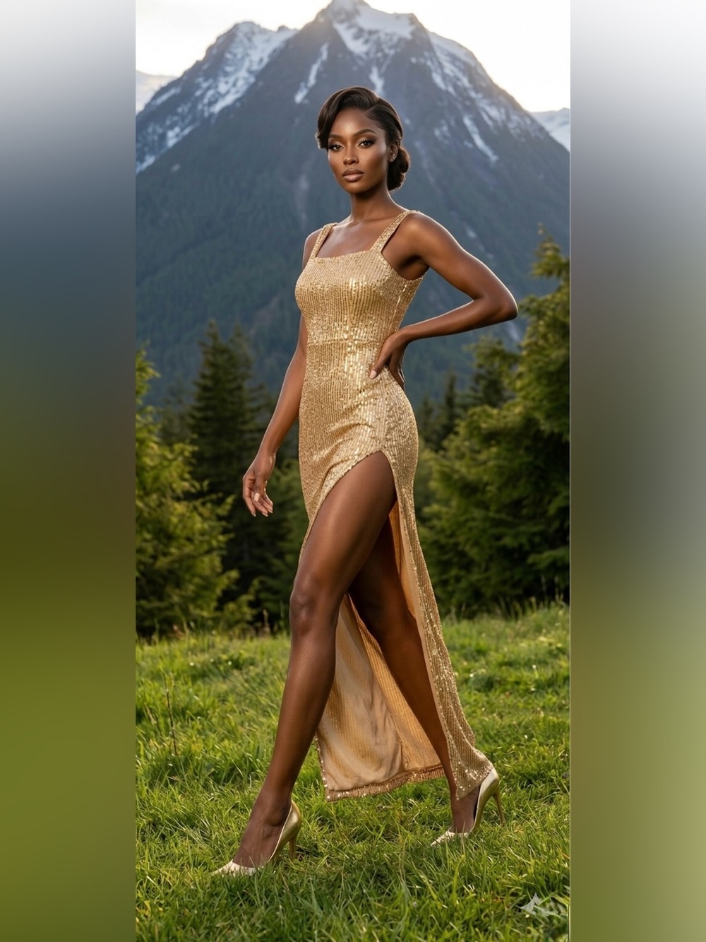 Gold Sequin Slit Gown | '90s Glam Bodycon | Cocktail Formal Size Small